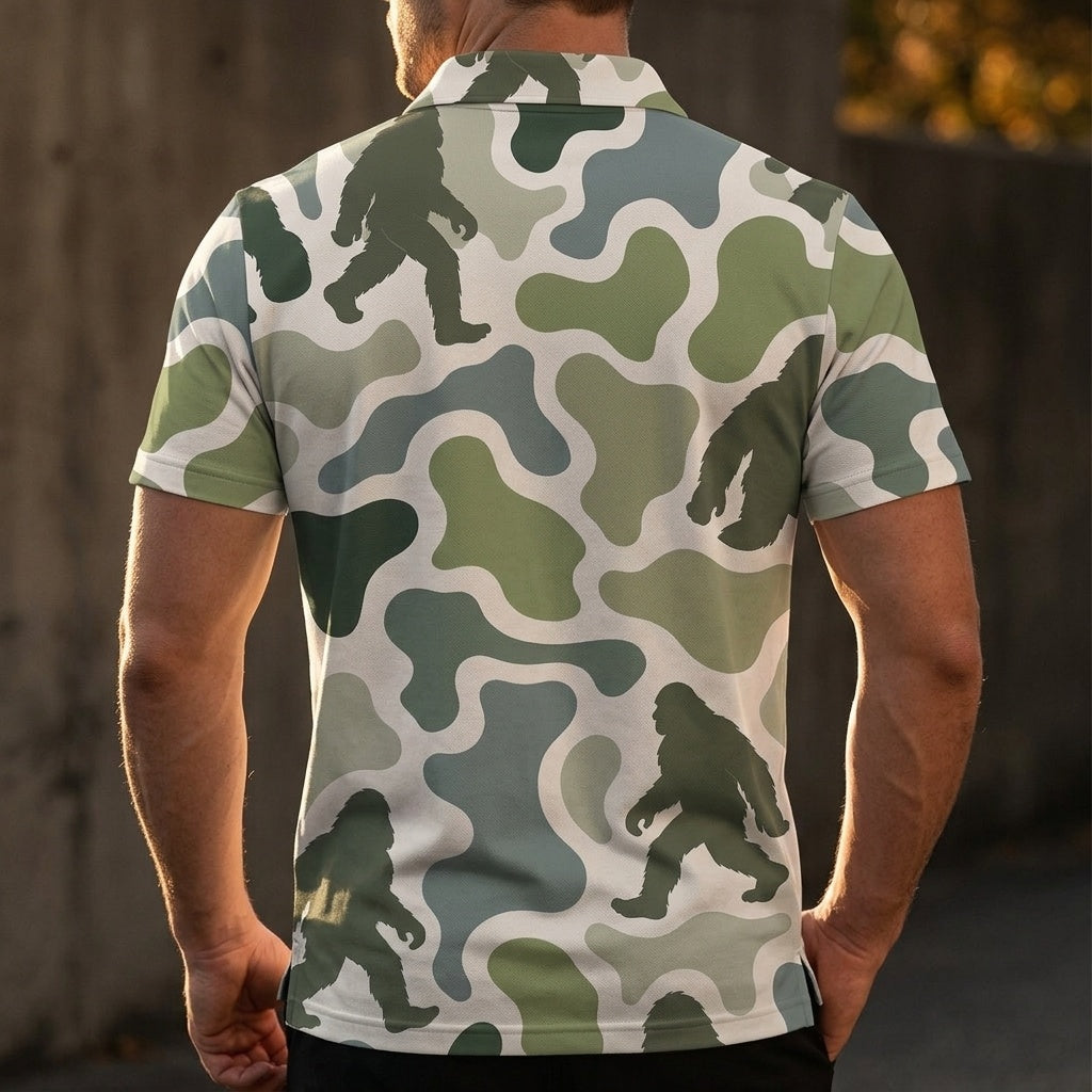Bigfoot Camouflage Hunting Funny Pattern Men Polo Shirt