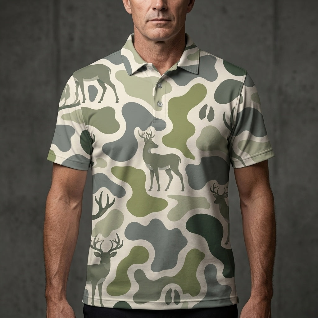 Deer Camouflage Hunting Funny Pattern Men Polo Shirt