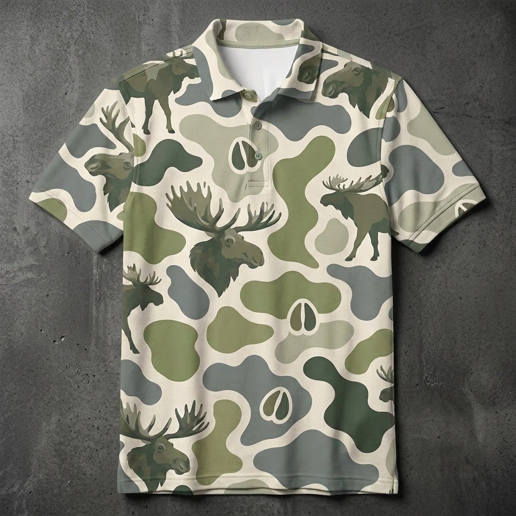 Elk Camouflage Hunting Funny Pattern Men Polo Shirt