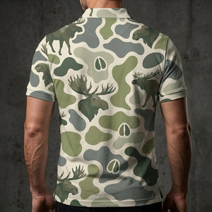 Elk Camouflage Hunting Funny Pattern Men Polo Shirt