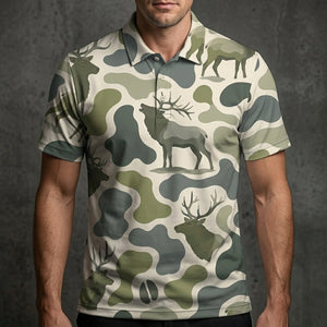 Moose Camouflage Hunting Funny Pattern Men Polo Shirt