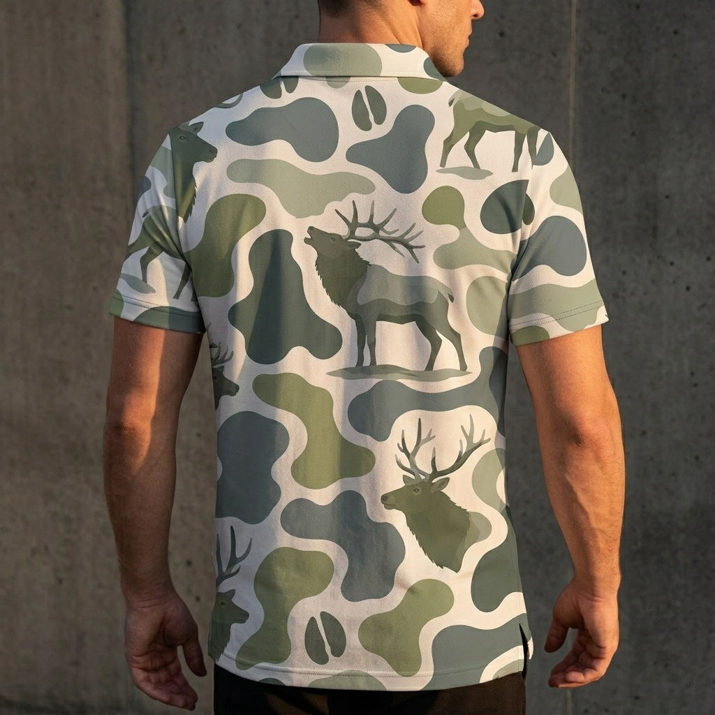 Moose Camouflage Hunting Funny Pattern Men Polo Shirt