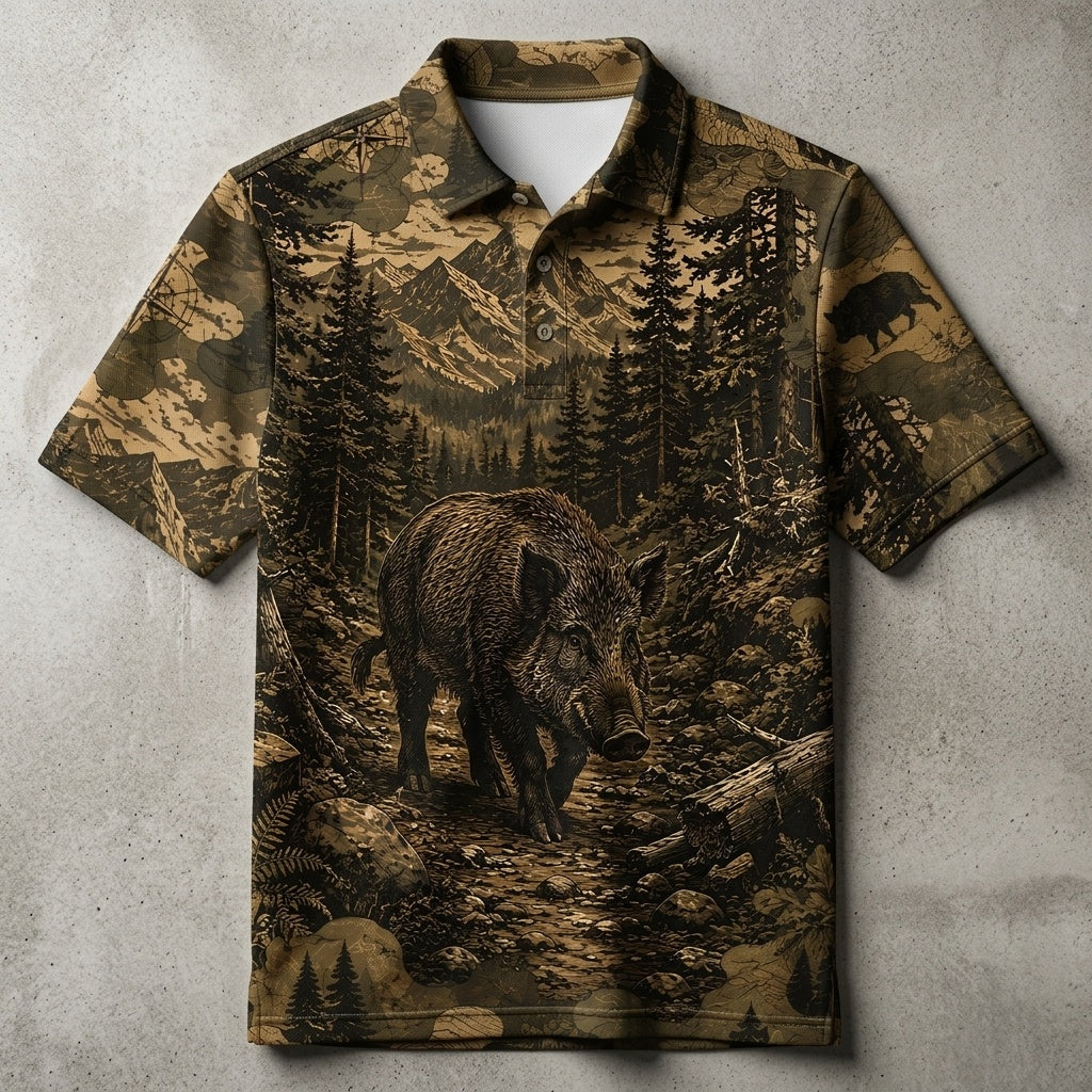 Hog Forest Camouflage Dark Men Polo Shirt