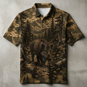 Hog Forest Camouflage Dark Men Polo Shirt