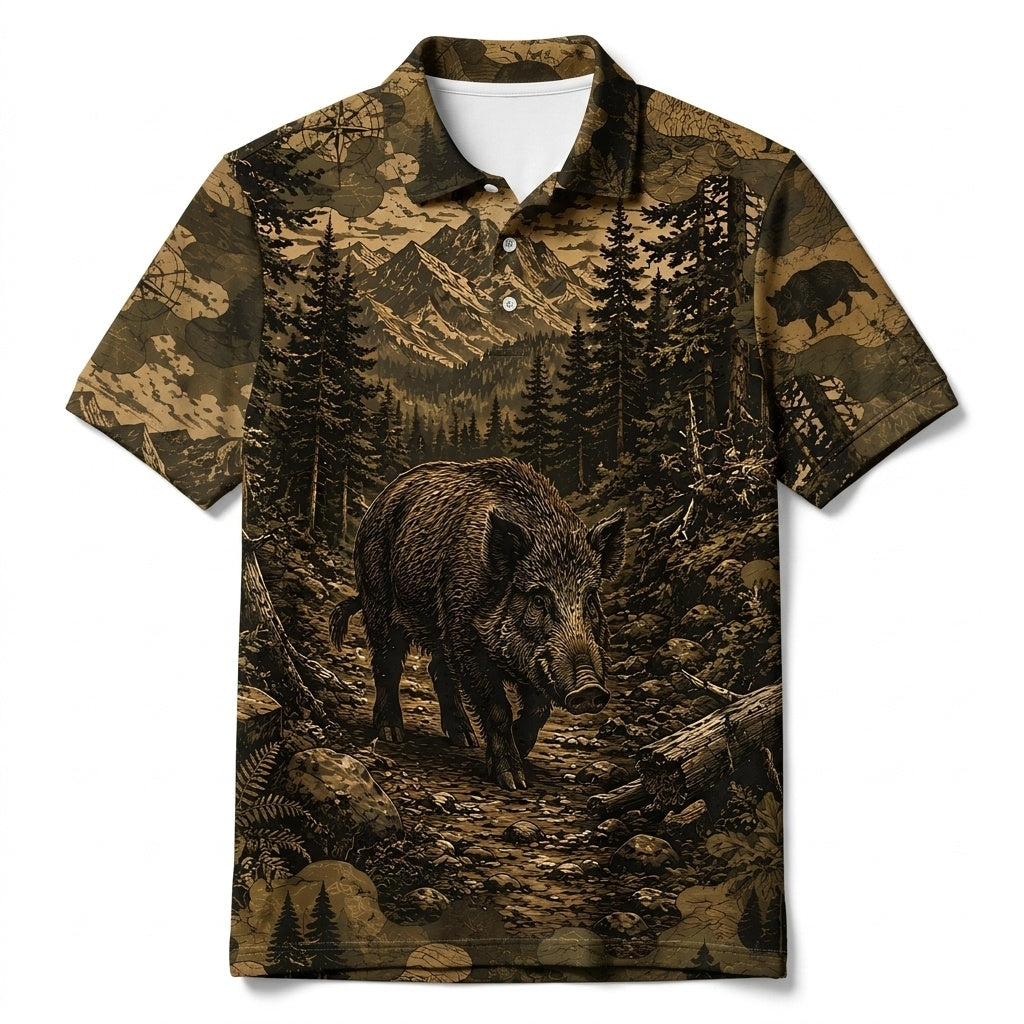 Hog Forest Camouflage Dark Men Polo Shirt