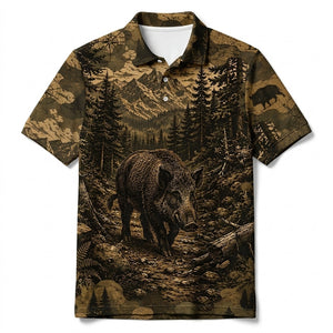 Hog Forest Camouflage Dark Men Polo Shirt