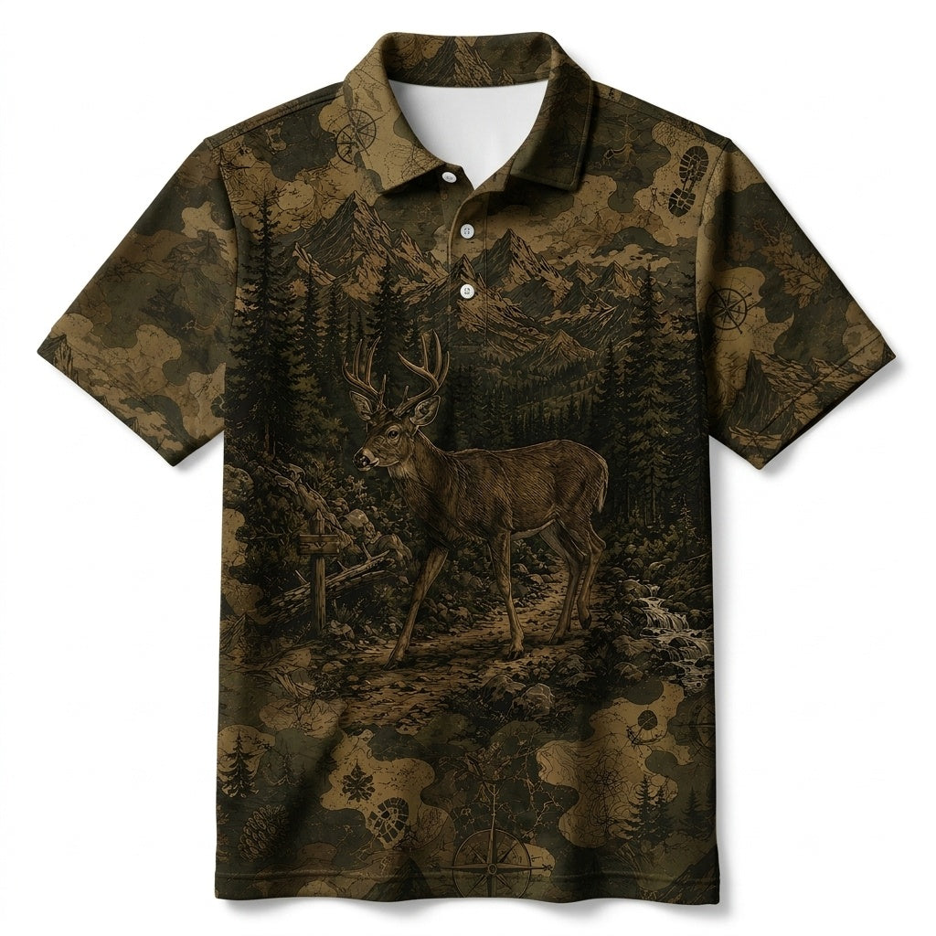 Deer Forest Camouflage Dark Men Polo Shirt