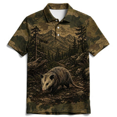 Opossum Forest Camouflage Dark Men Polo Shirt