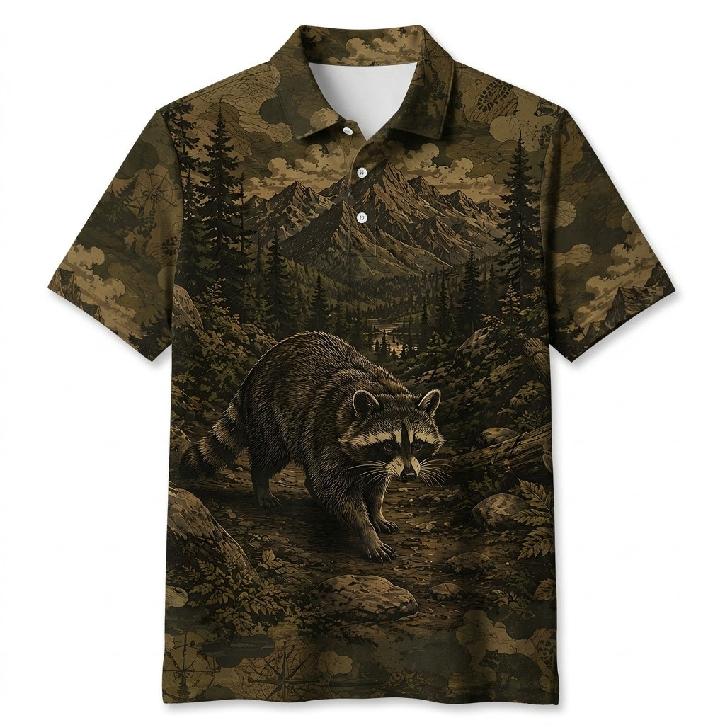 Racoon Forest Camouflage Dark Men Polo Shirt