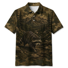 Racoon Forest Camouflage Dark Men Polo Shirt