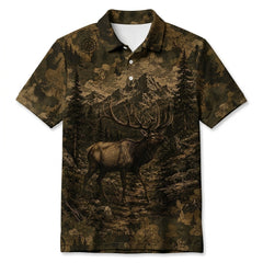 Elk Forest Camouflage Dark Men Polo Shirt