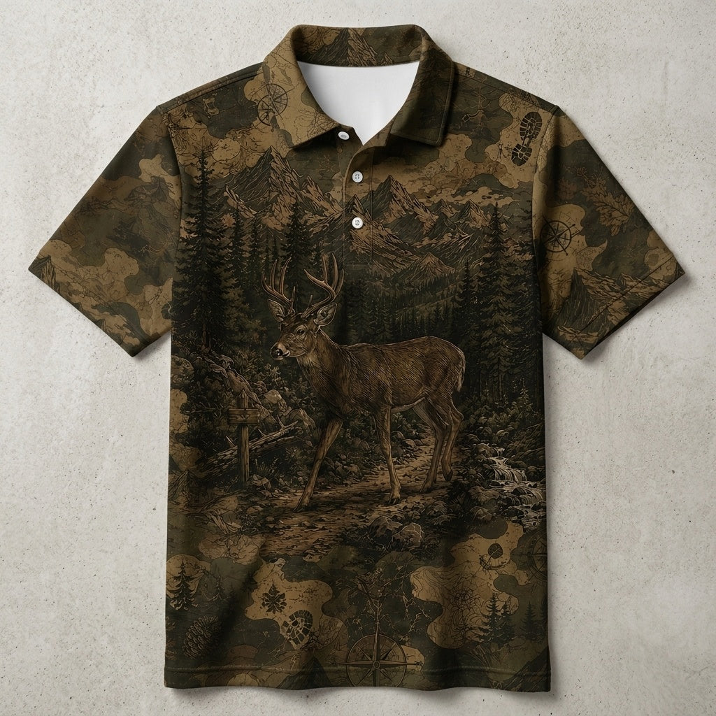 Deer Forest Camouflage Dark Men Polo Shirt