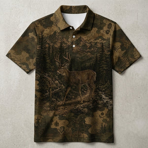 Deer Forest Camouflage Dark Men Polo Shirt