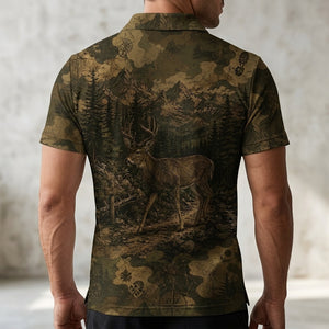 Deer Forest Camouflage Dark Men Polo Shirt