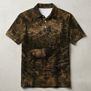 Elk Forest Camouflage Dark Men Polo Shirt
