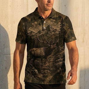Elk Forest Camouflage Dark Men Polo Shirt