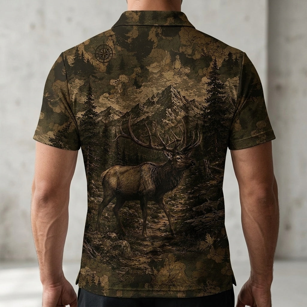 Elk Forest Camouflage Dark Men Polo Shirt