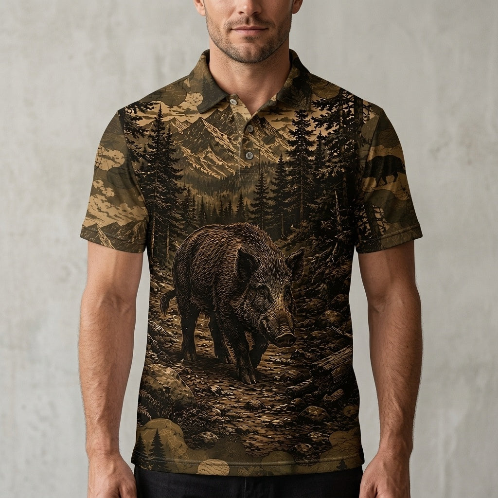 Hog Forest Camouflage Dark Men Polo Shirt