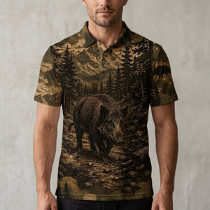 Hog Forest Camouflage Dark Men Polo Shirt