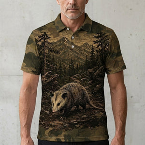 Opossum Forest Camouflage Dark Men Polo Shirt