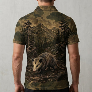 Opossum Forest Camouflage Dark Men Polo Shirt