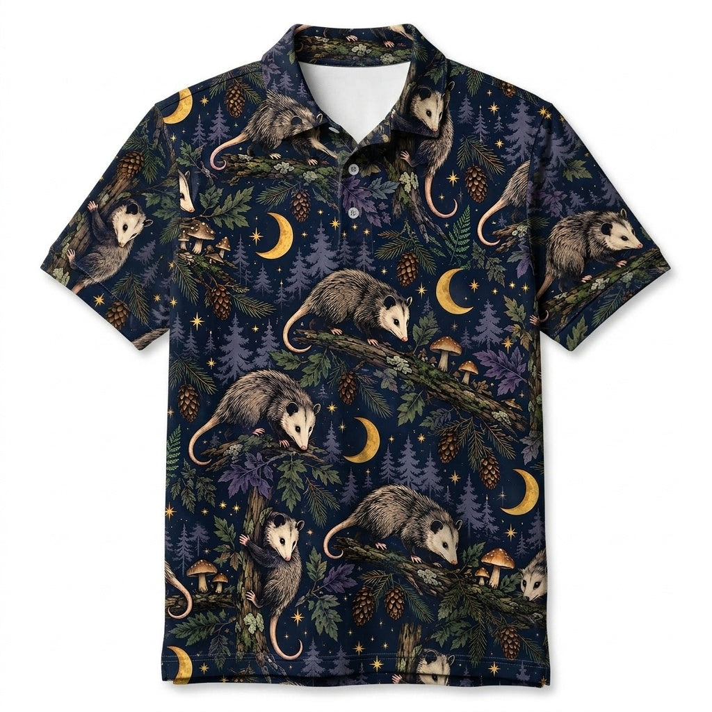 Moonlit Opossum Forest Pattern Men Polo Shirt