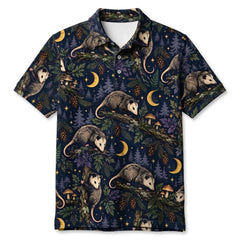 Moonlit Opossum Forest Pattern Men Polo Shirt