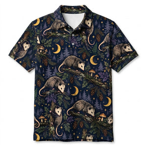 Moonlit Opossum Forest Pattern Men Polo Shirt