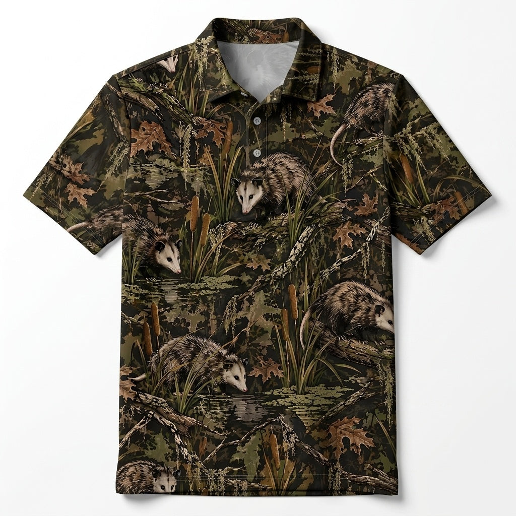Opossum Swamp Camouflage Pattern Men Polo Shirt