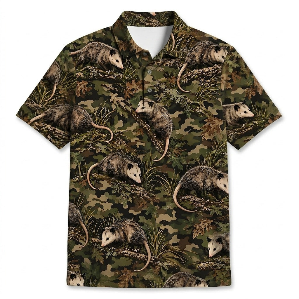 Woodland Opossum Camouflage Men Polo Shirt