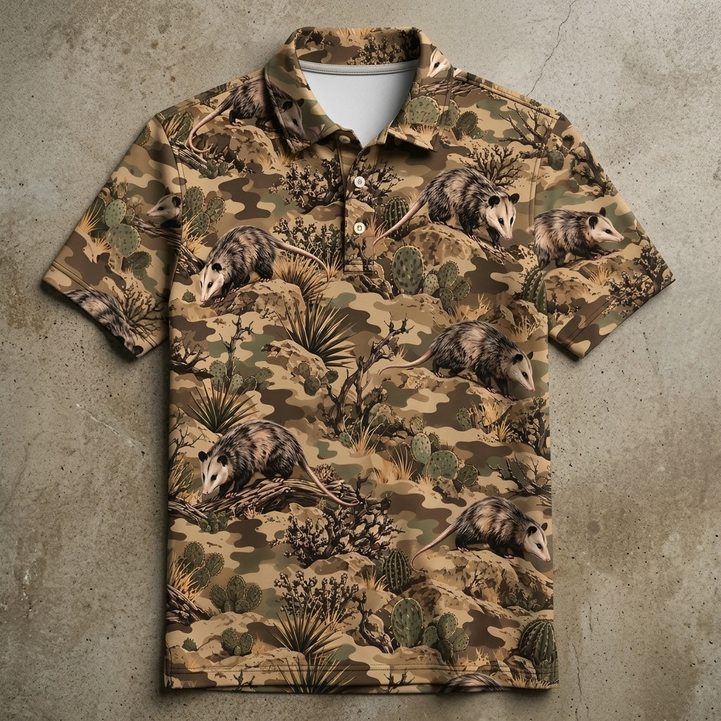 Desert Opossum Camo Pattern Men Polo Shirt