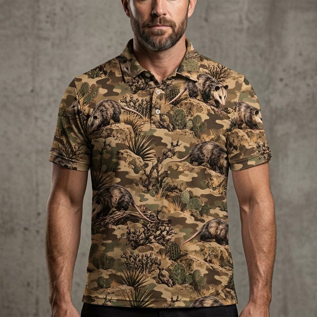 Desert Opossum Camo Pattern Men Polo Shirt