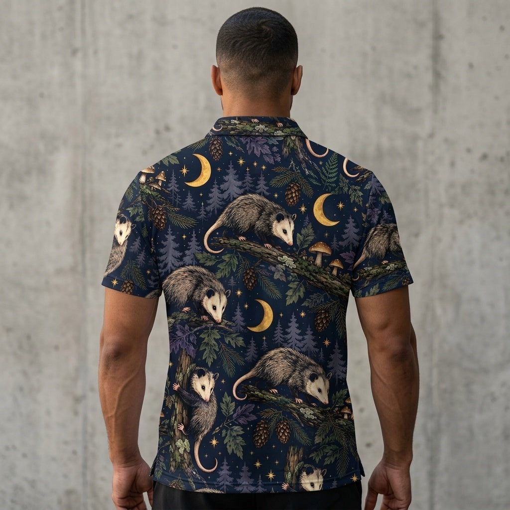 Moonlit Opossum Forest Pattern Men Polo Shirt