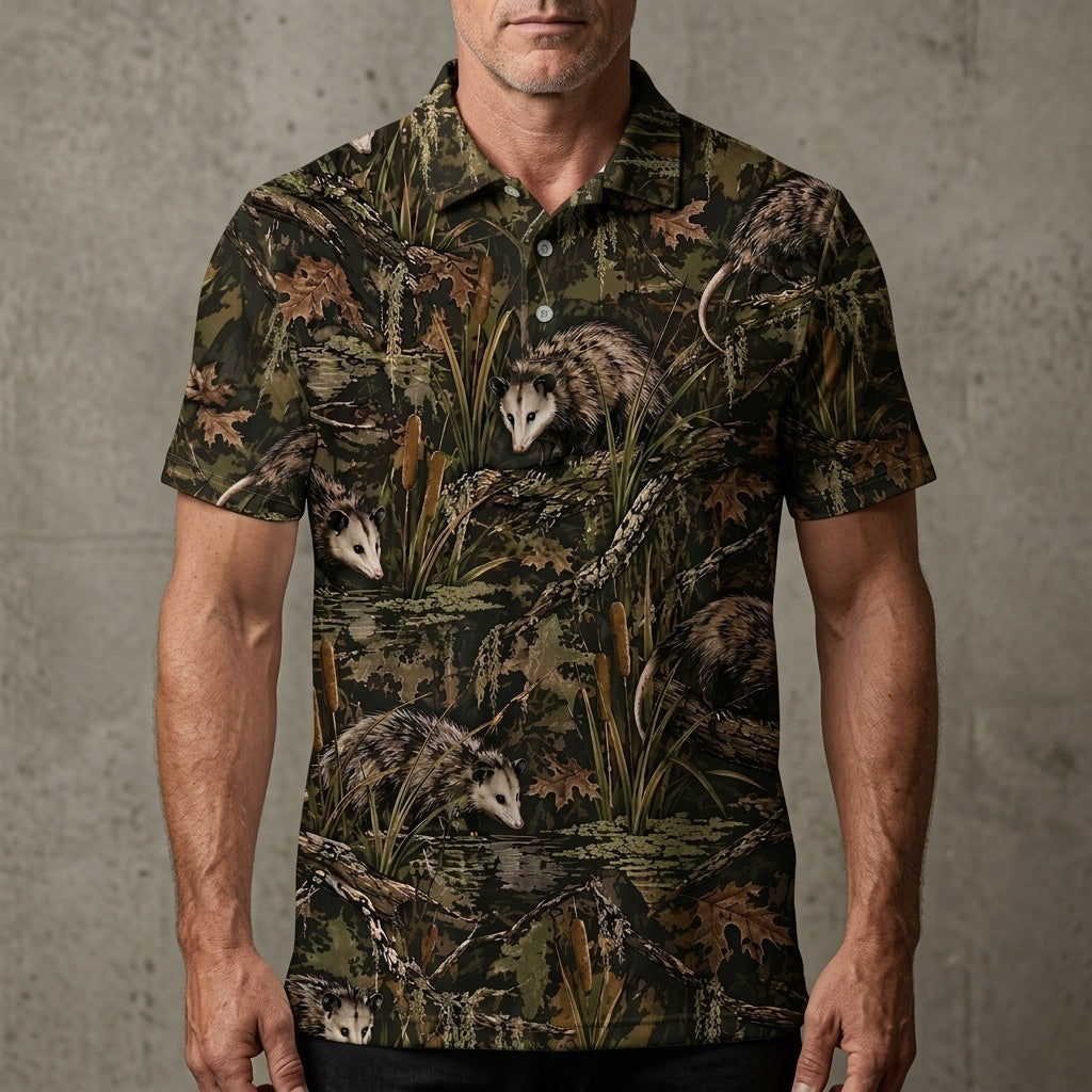 Opossum Swamp Camouflage Pattern Men Polo Shirt