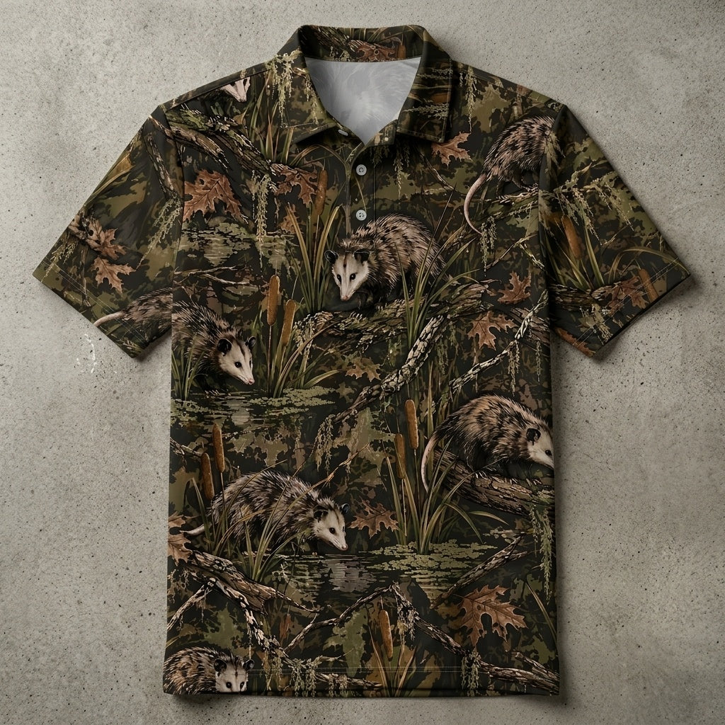 Opossum Swamp Camouflage Pattern Men Polo Shirt