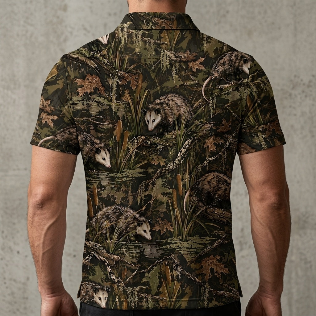 Opossum Swamp Camouflage Pattern Men Polo Shirt