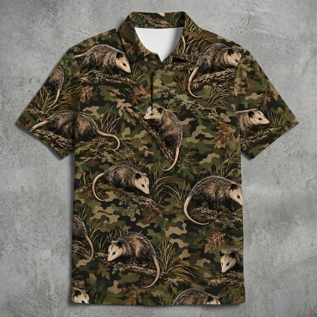 Woodland Opossum Camouflage Men Polo Shirt