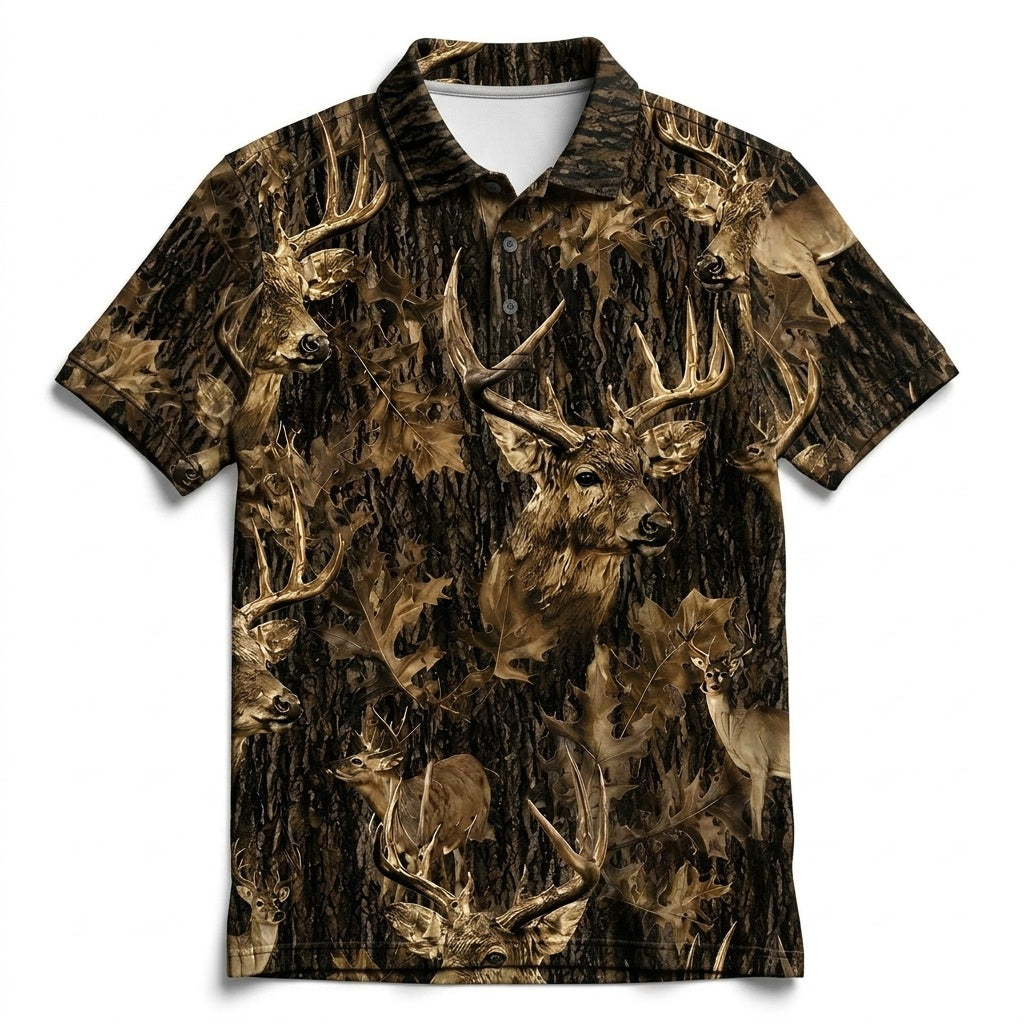 Vintage Deer Art Camo Men Polo Shirt