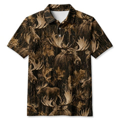 Vintage Moose Art Camo Men Polo Shirt