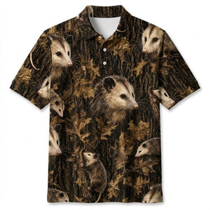 Vintage Opossum Art Camo Men Polo Shirt