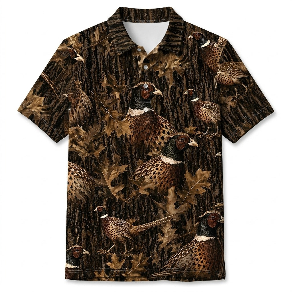 Vintage Pheasant Art Camo Men Polo Shirt