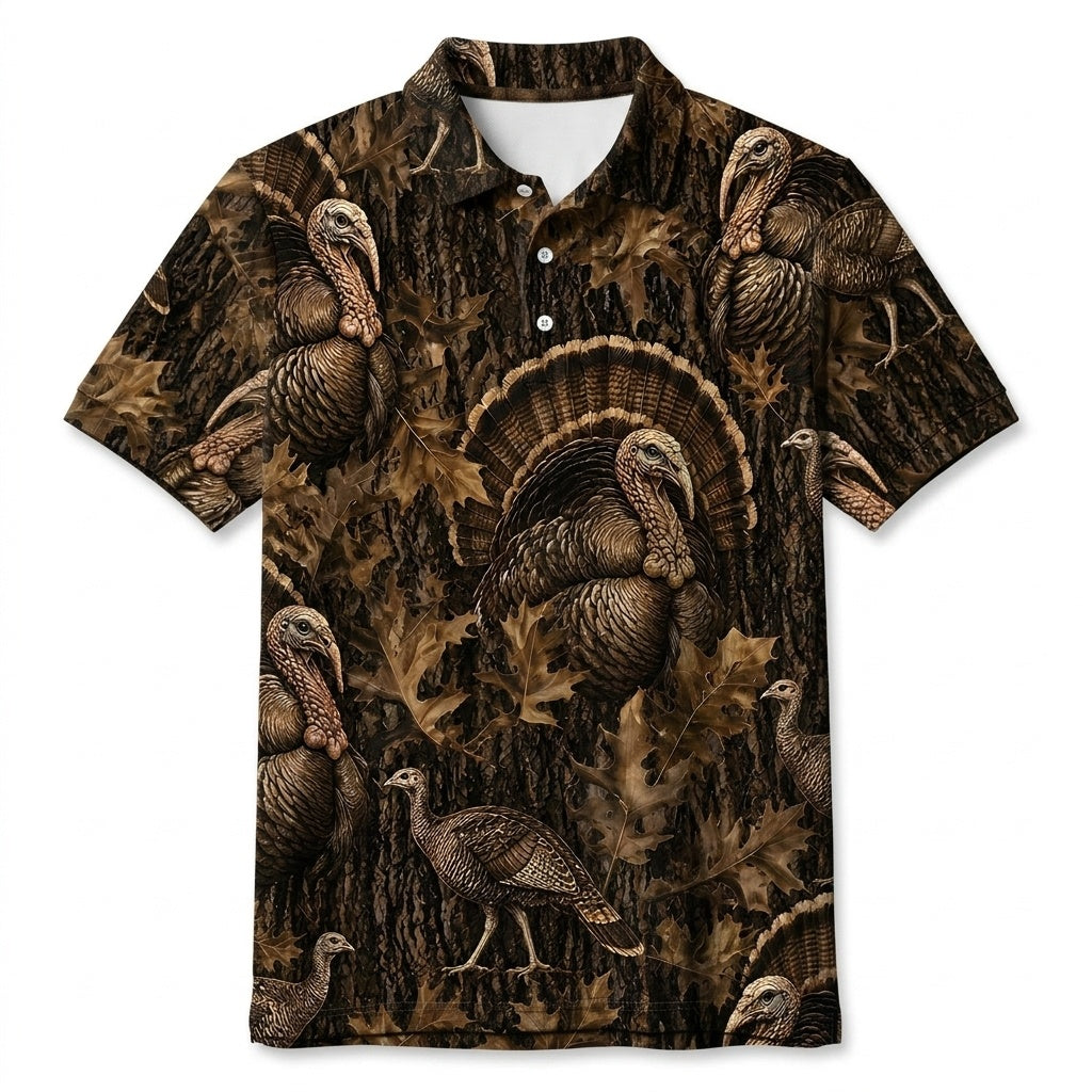 Vintage Wild Turkey Art Camo Men Polo Shirt