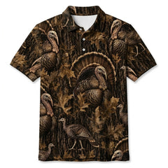 Vintage Wild Turkey Art Camo Men Polo Shirt