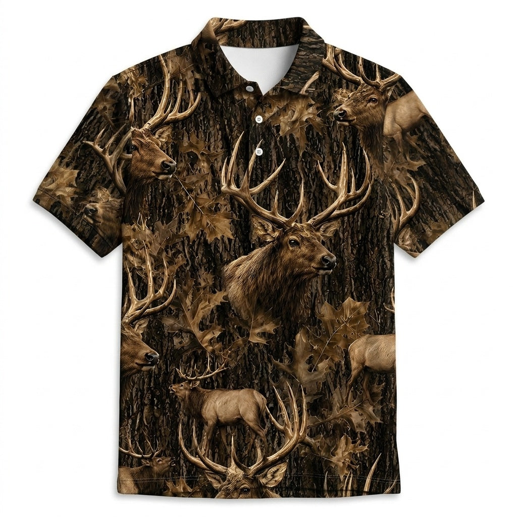 Vintage Elk Art Camo Men Polo Shirt