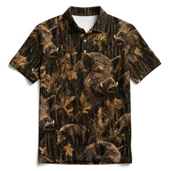 Vintage Feral Pig Art Camo Men Polo Shirt