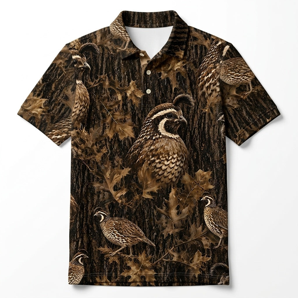Vintage Quail Art Camo Men Polo Shirt