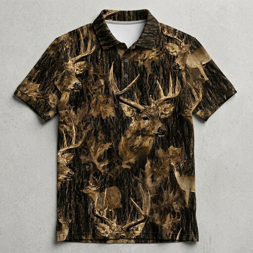 Vintage Deer Art Camo Men Polo Shirt