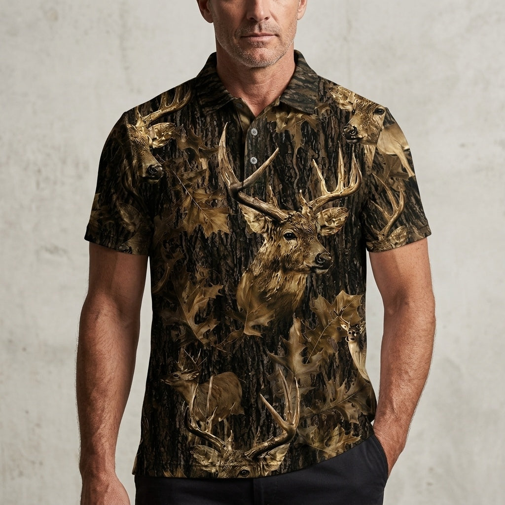 Vintage Deer Art Camo Men Polo Shirt