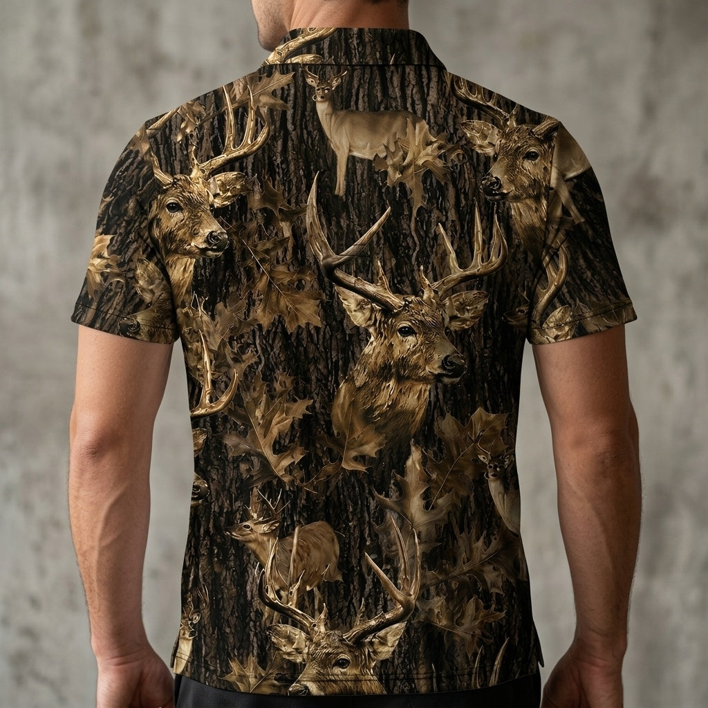 Vintage Deer Art Camo Men Polo Shirt