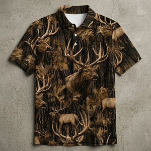 Vintage Elk Art Camo Men Polo Shirt